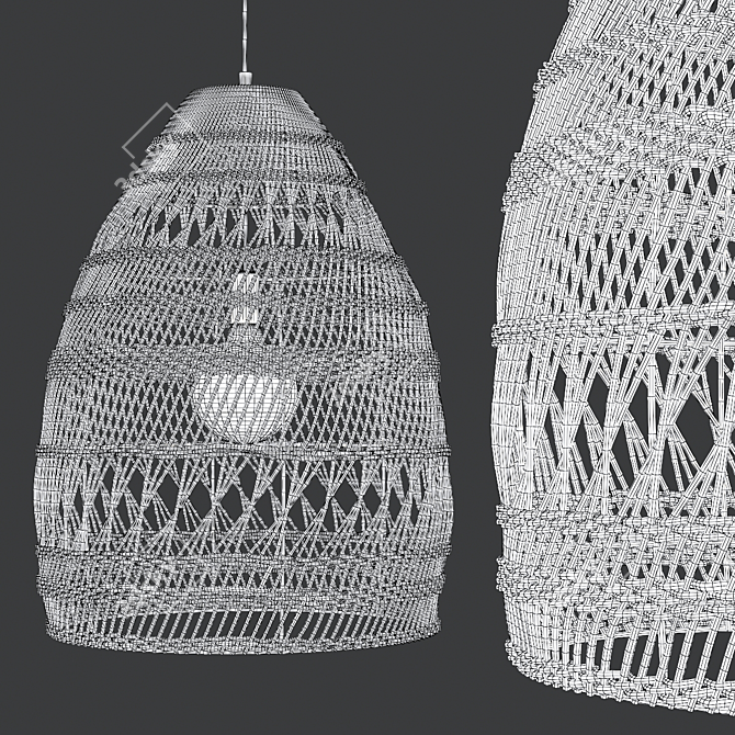 Rattan Cage Pendant Light Cluster 3D model image 6