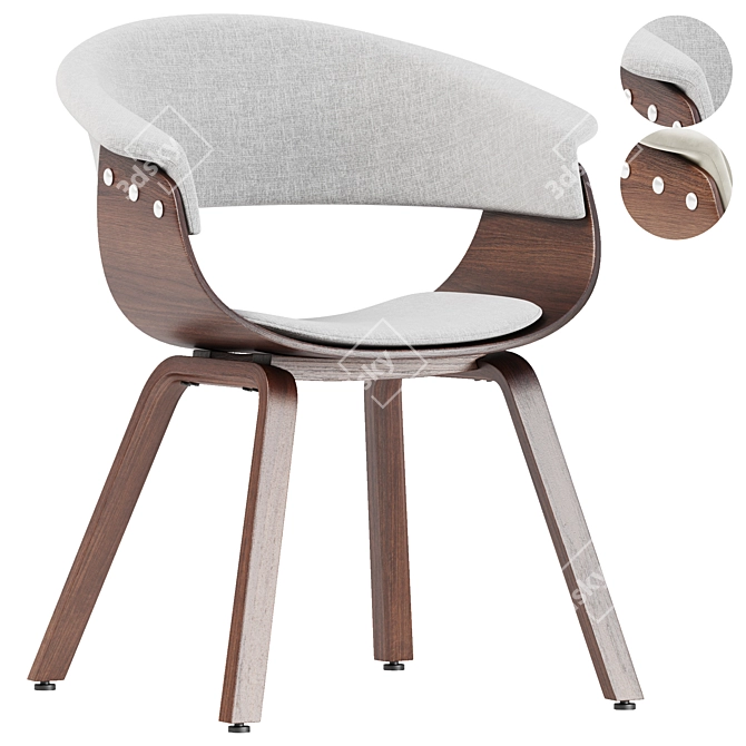 Modern Walnut Wood Dining Chair 3D model image 1