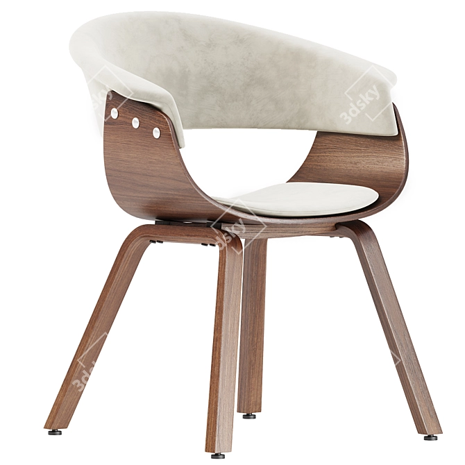 Modern Walnut Wood Dining Chair 3D model image 2
