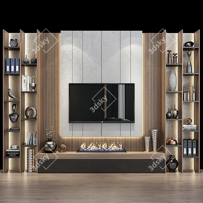 Modern TV Shelf 0573 White 3D model image 1