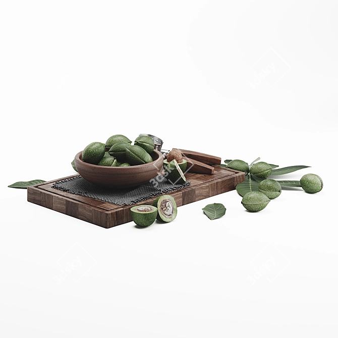 Green Walnut Harvest Set 3D model image 2