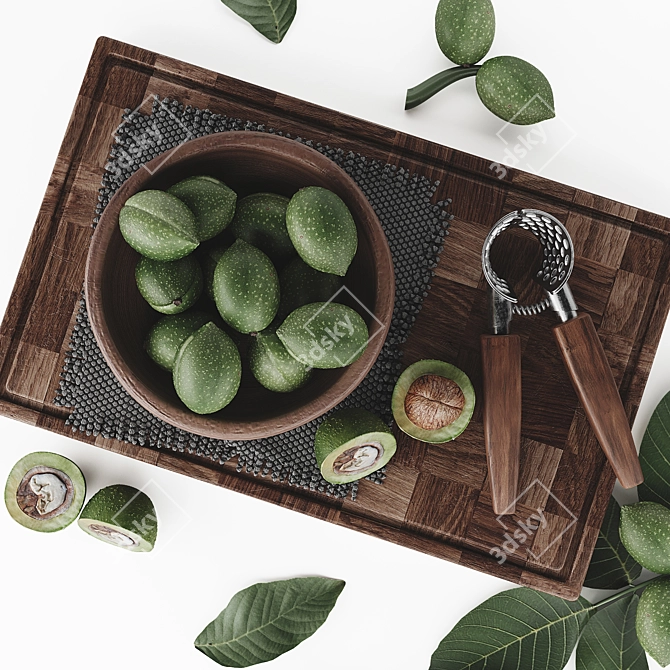 Green Walnut Harvest Set 3D model image 3