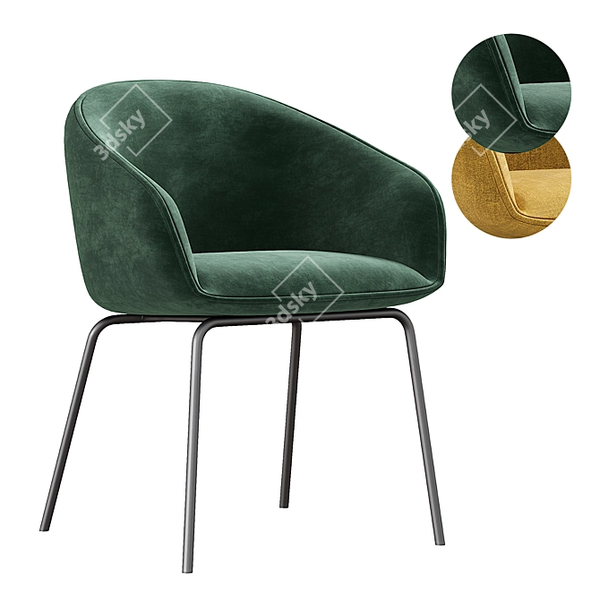 Elegant Emerald Velvet Dining Chair 3D model image 1