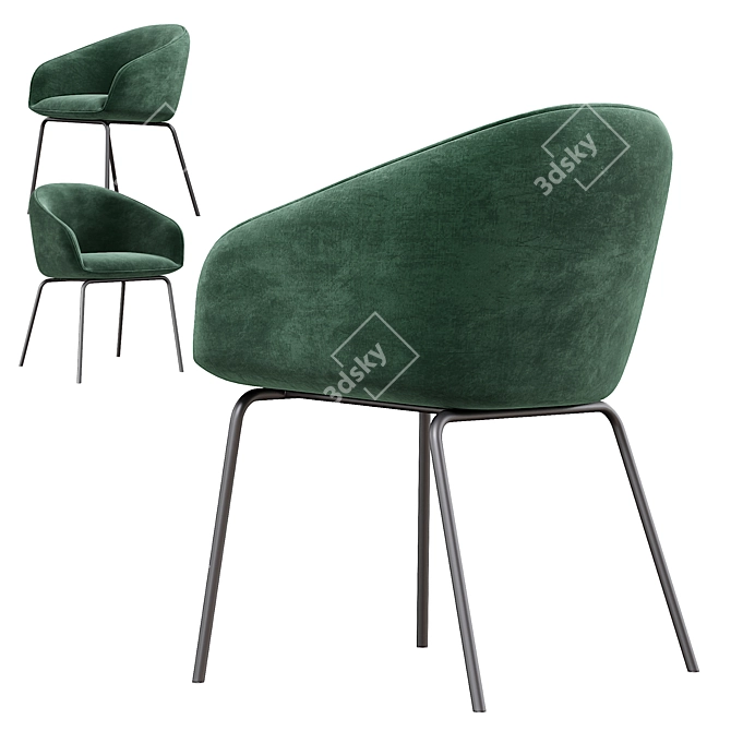 Elegant Emerald Velvet Dining Chair 3D model image 3