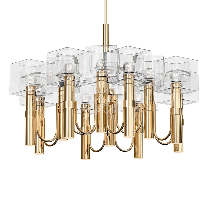1970s Sciolari Glass Brass Chandelier 3D model image 1