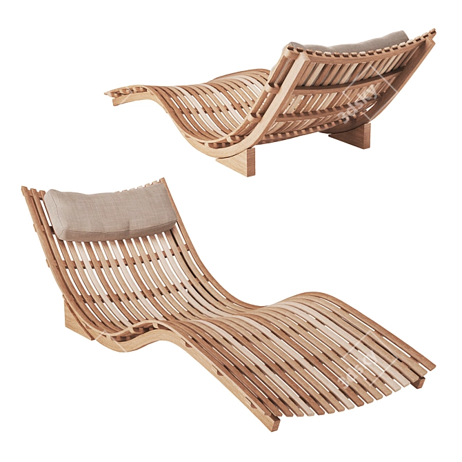 Bent Teak Sun Lounger 3D model image 1