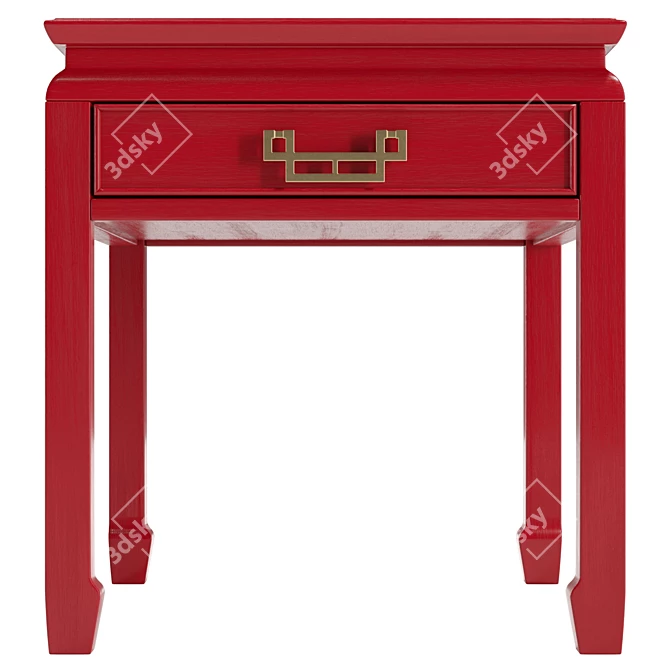 Chinoiserie Red Lacquered End Table 3D model image 2