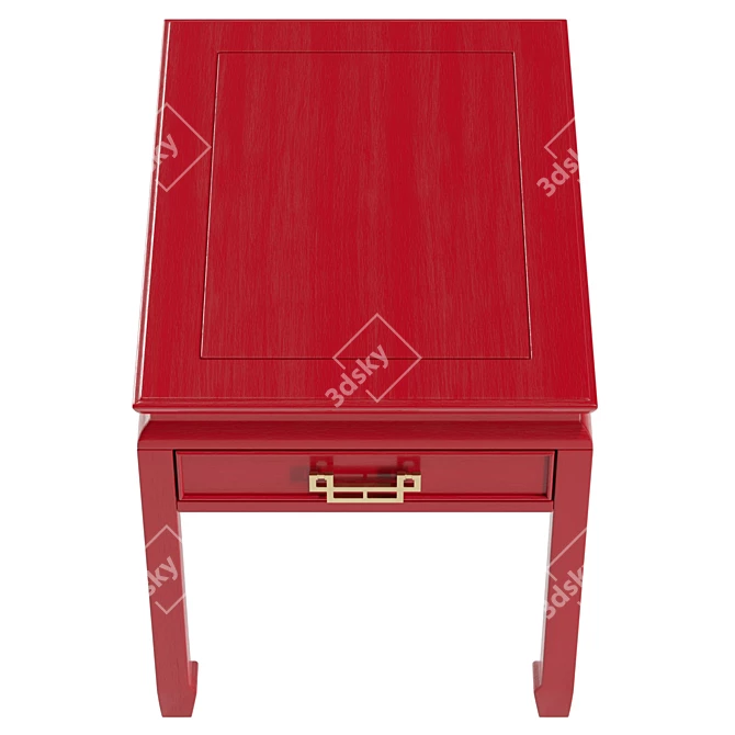 Chinoiserie Red Lacquered End Table 3D model image 3