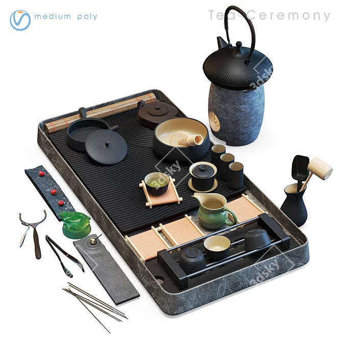 Tea Ceremony Set Kit 3D model image 2