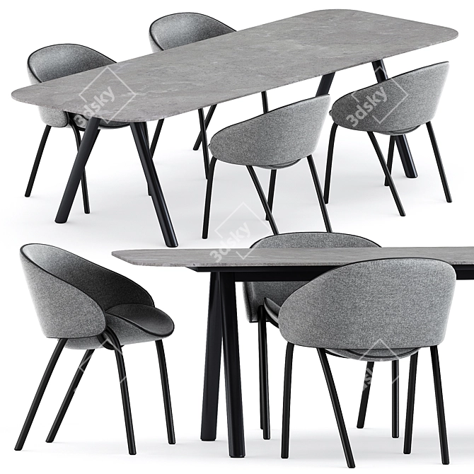 Modern Dining Set: Folium Chairs & Kodo Table 3D model image 1