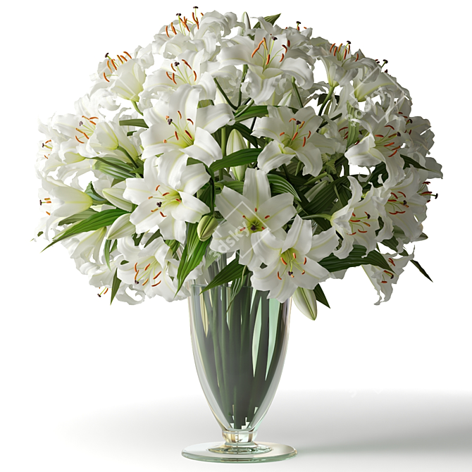 White Lilies in Classic Glass Vase 3D model image 2