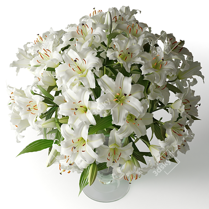 White Lilies in Classic Glass Vase 3D model image 3