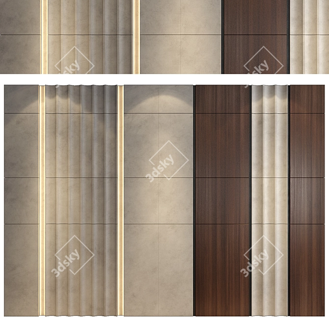 Modern Wood Wall Panel Set 3D model image 1