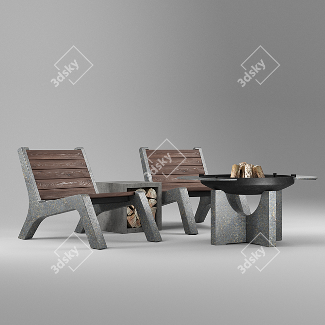 Concrete Fire Pit Set 3D model image 2