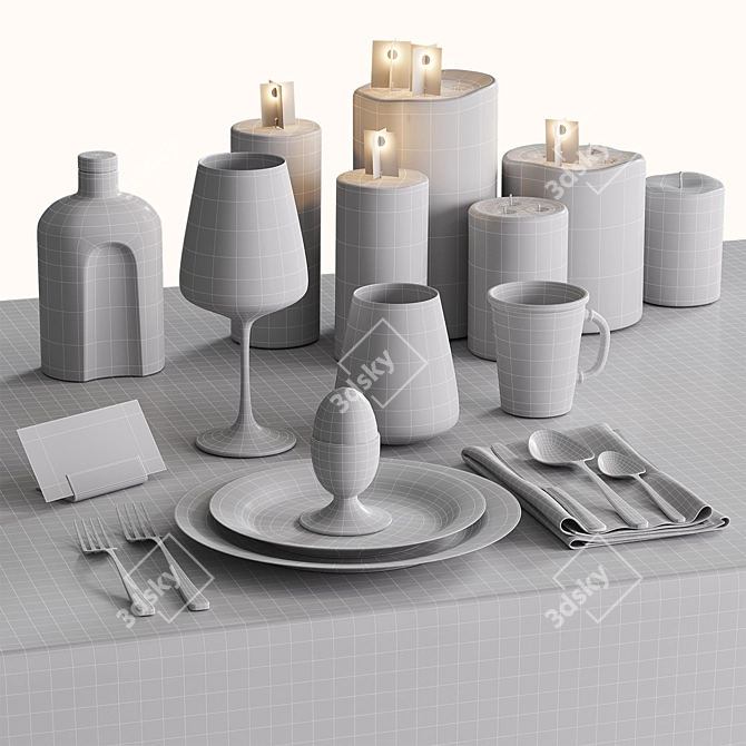 Porcelain Tableware Set with Numbers 3D model image 5