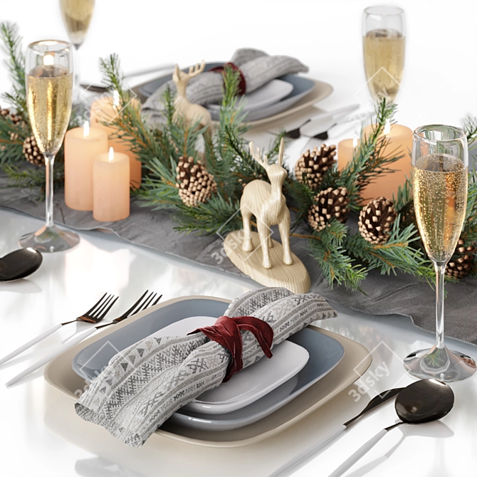Festive Holiday Table Setting 3D model image 2
