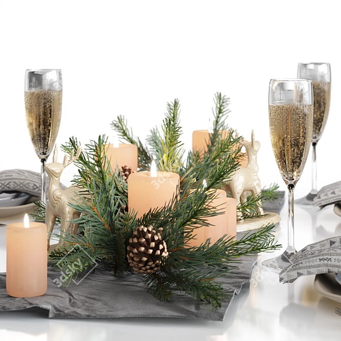 Festive Holiday Table Setting 3D model image 4