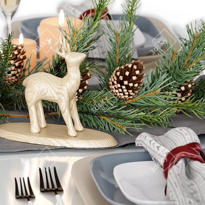 Festive Holiday Table Setting 3D model image 5