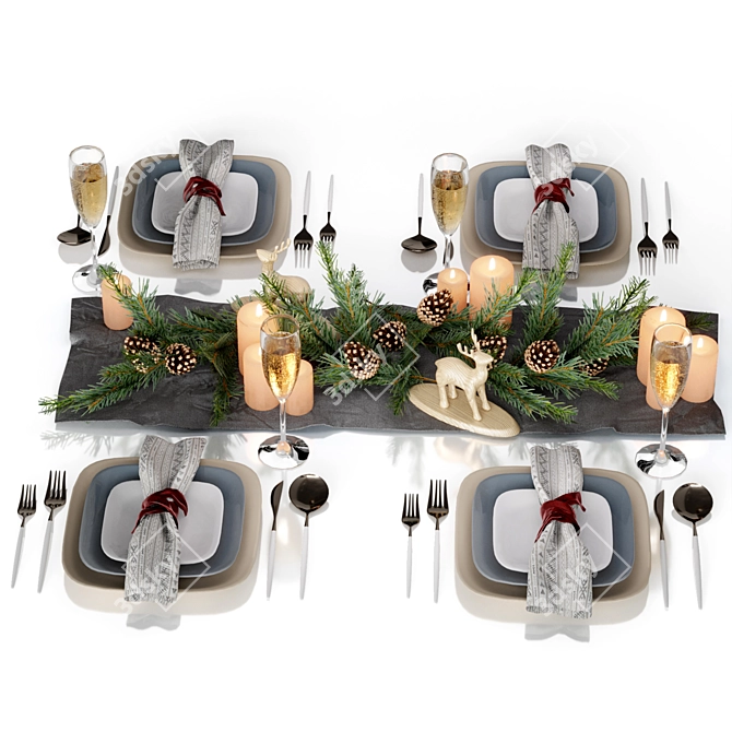 Festive Holiday Table Setting 3D model image 8
