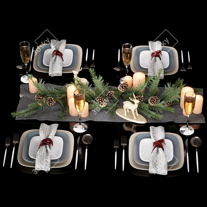 Festive Holiday Table Setting 3D model image 17