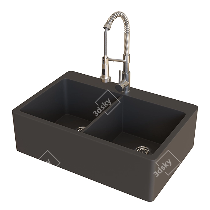 Double-Bowl Kitchen Sink Faucet 3D model image 1