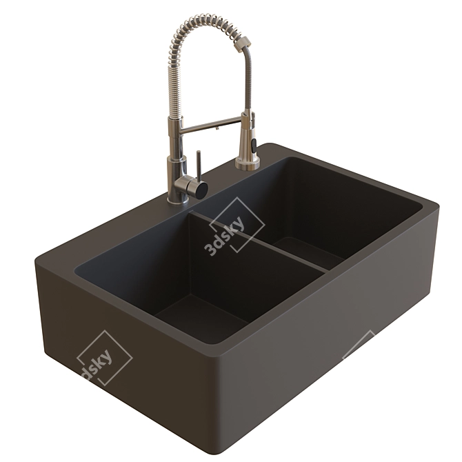 Double-Bowl Kitchen Sink Faucet 3D model image 2