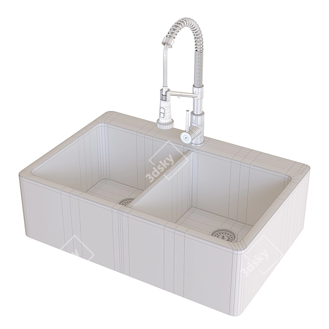 Double-Bowl Kitchen Sink Faucet 3D model image 4