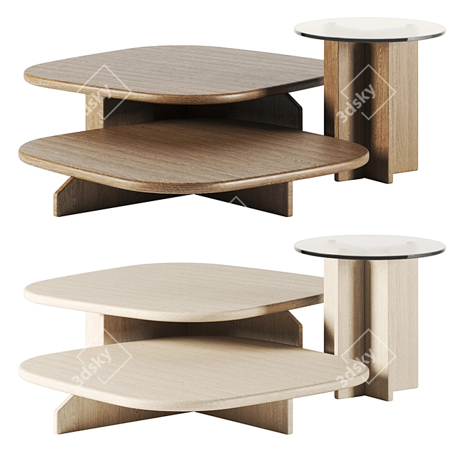 Modern Wood and Glass Table 3D model image 1