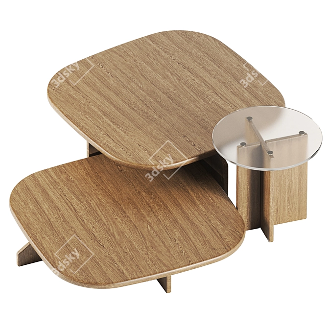 Modern Wood and Glass Table 3D model image 2