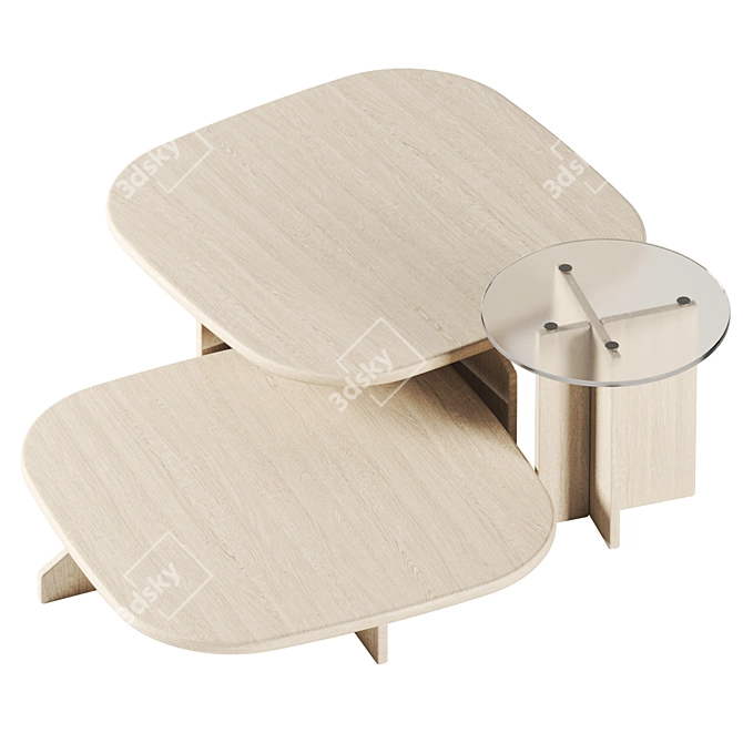 Modern Wood and Glass Table 3D model image 3