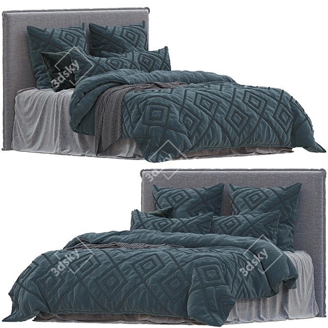 Floral Slate Linen Quilt Set 3D model image 1
