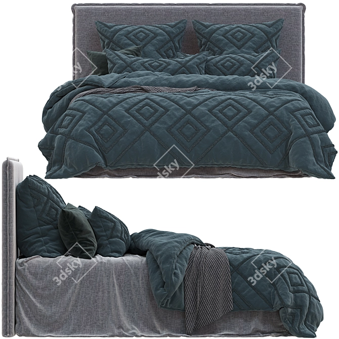 Floral Slate Linen Quilt Set 3D model image 2