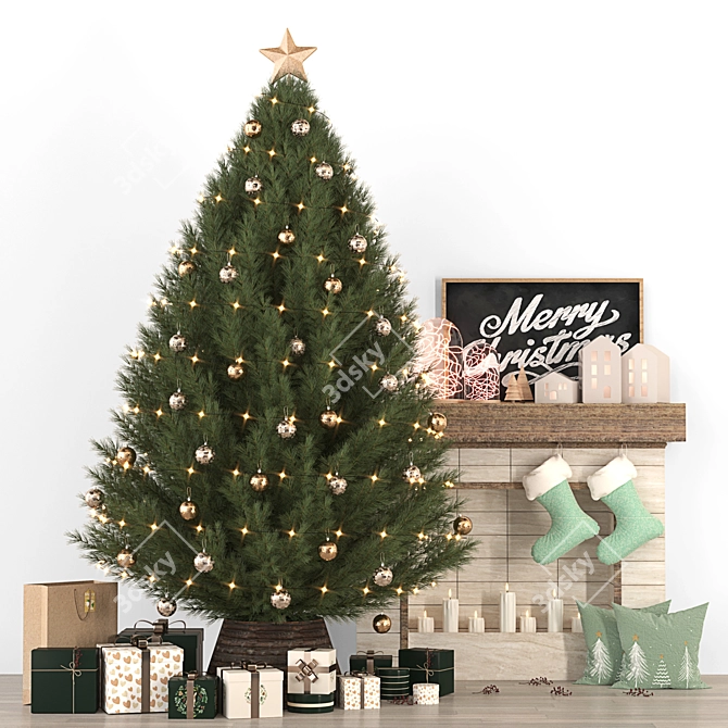 Modern Christmas Tree with Fireplace 3D model image 1