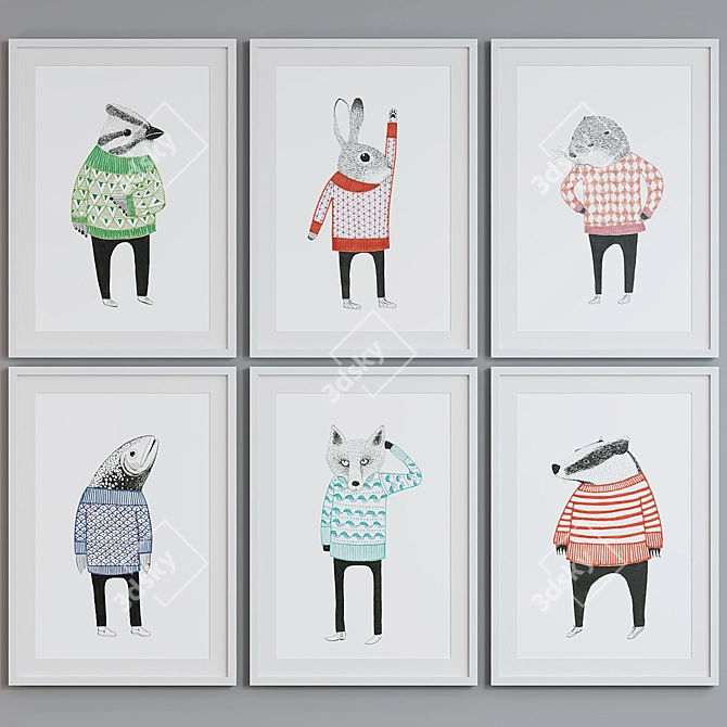 Modern Animal Portrait Picture Frames 3D model image 2