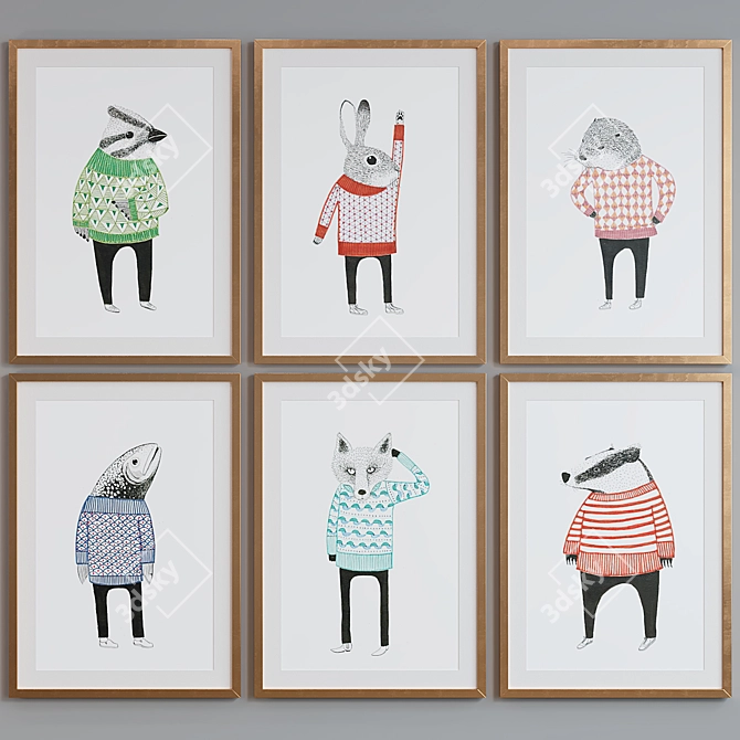 Modern Animal Portrait Picture Frames 3D model image 4