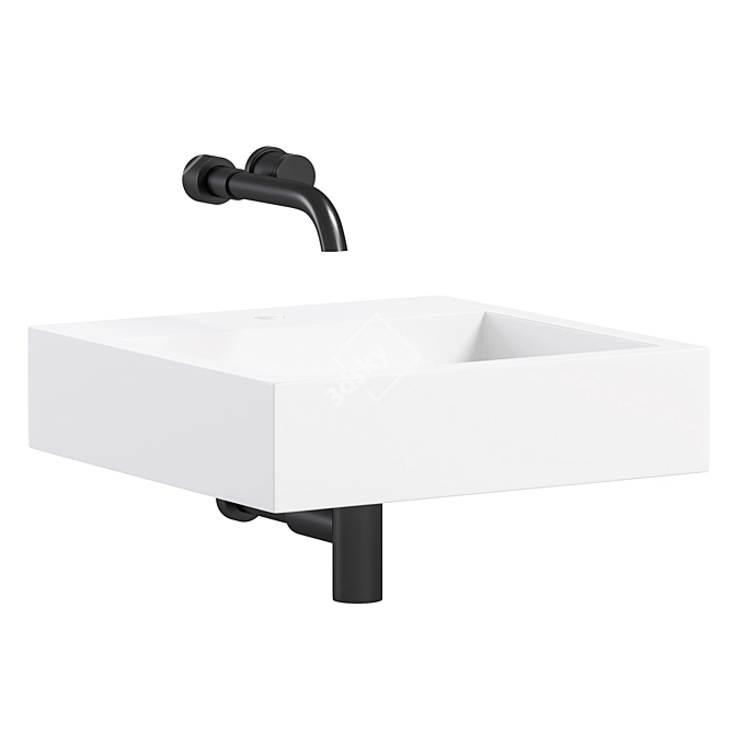 Elegant Wall-Hung Stone Basin 3D model image 2