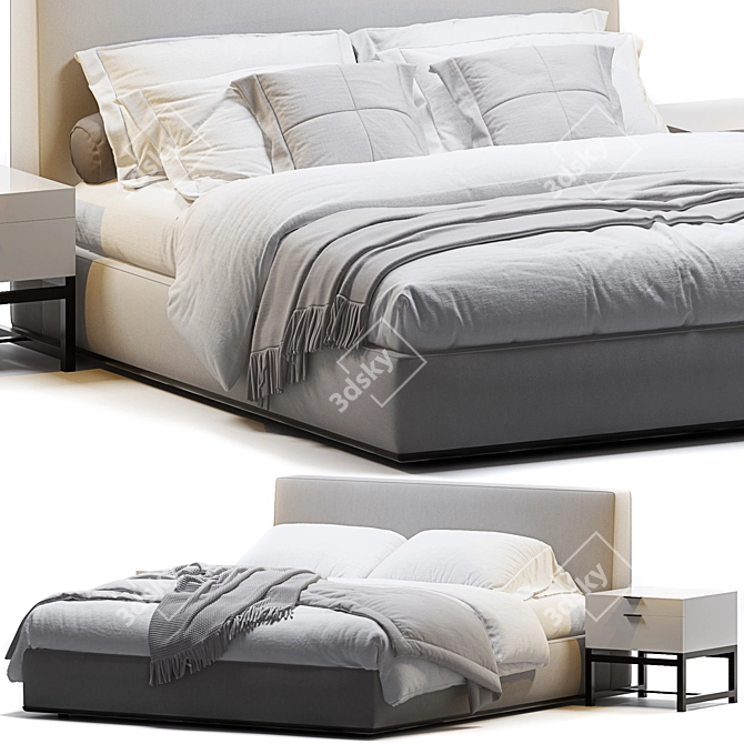 Modern Minimalist Powell Bed Set 3D model image 1