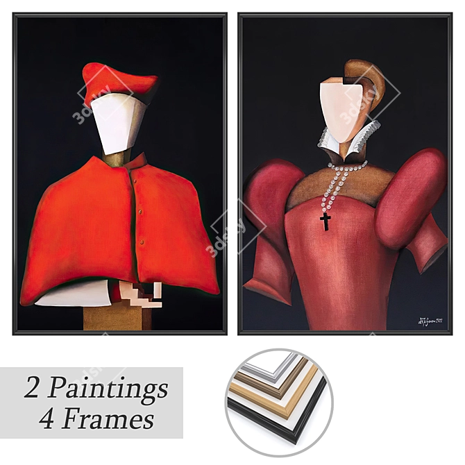Wall Art Set with 4 Frames 3D model image 1