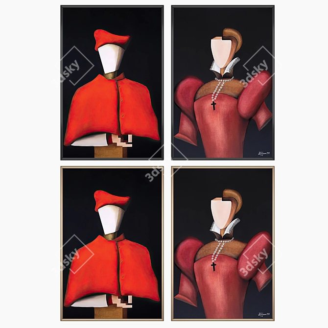 Wall Art Set with 4 Frames 3D model image 2