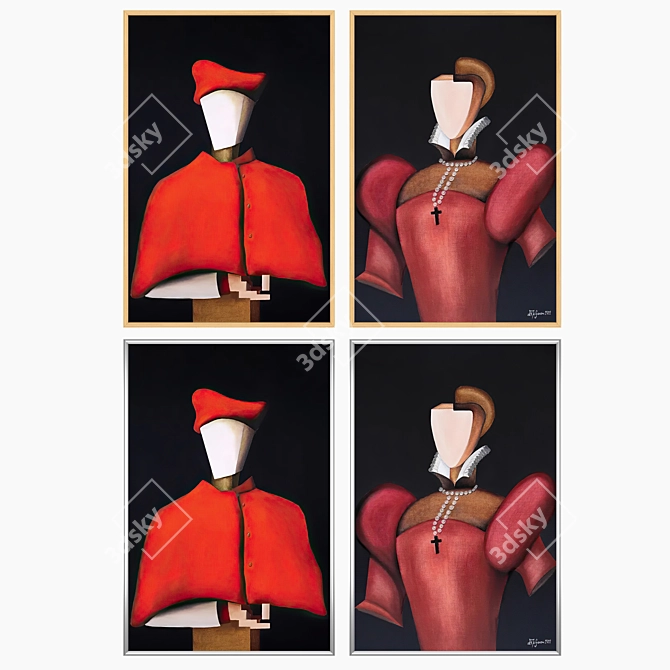 Wall Art Set with 4 Frames 3D model image 3