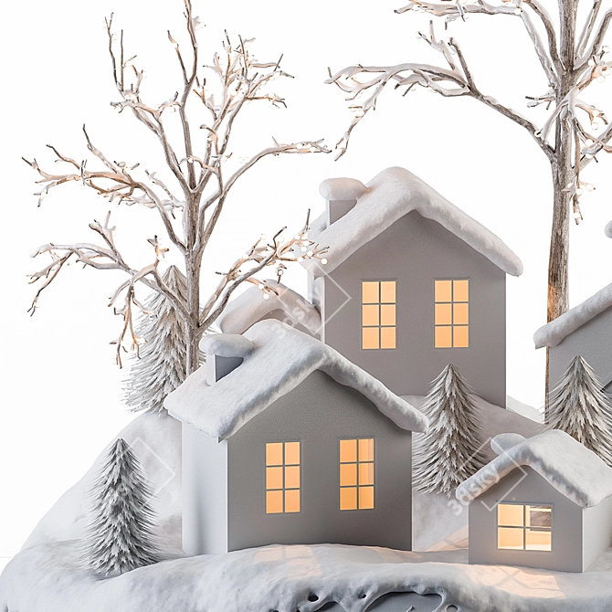 Festive Snowy Miniature Christmas Decor 3D model image 2