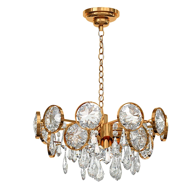 1960s Palwa Crystal Brass Chandelier 3D model image 1