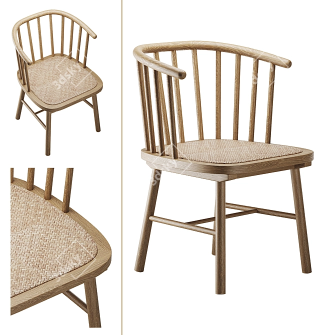  Rustic Rattan Ash Wood Chair 3D model image 1