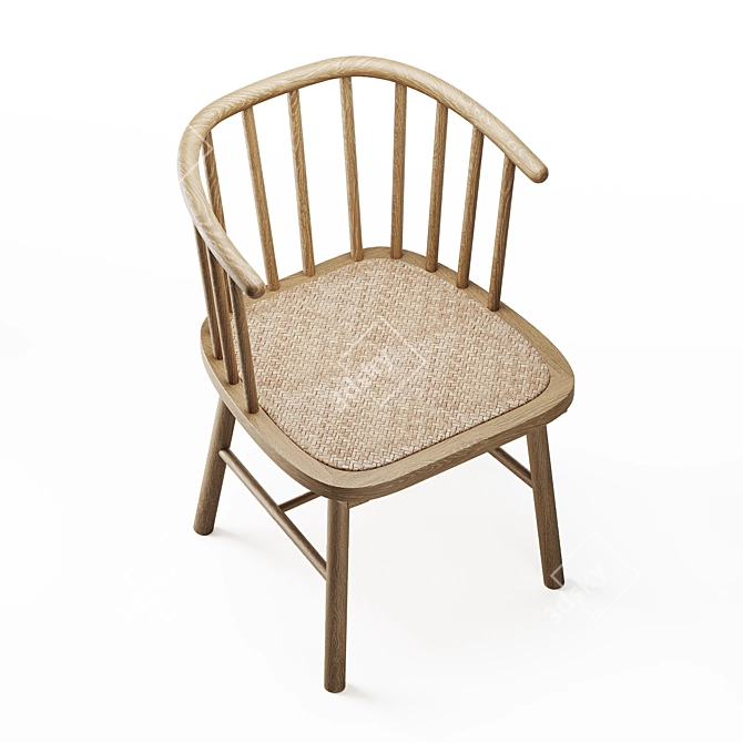 Rustic Rattan Ash Wood Chair 3D model image 3