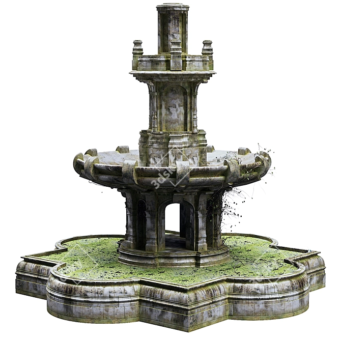 Overgrown Vintage Fountain 3D model image 5