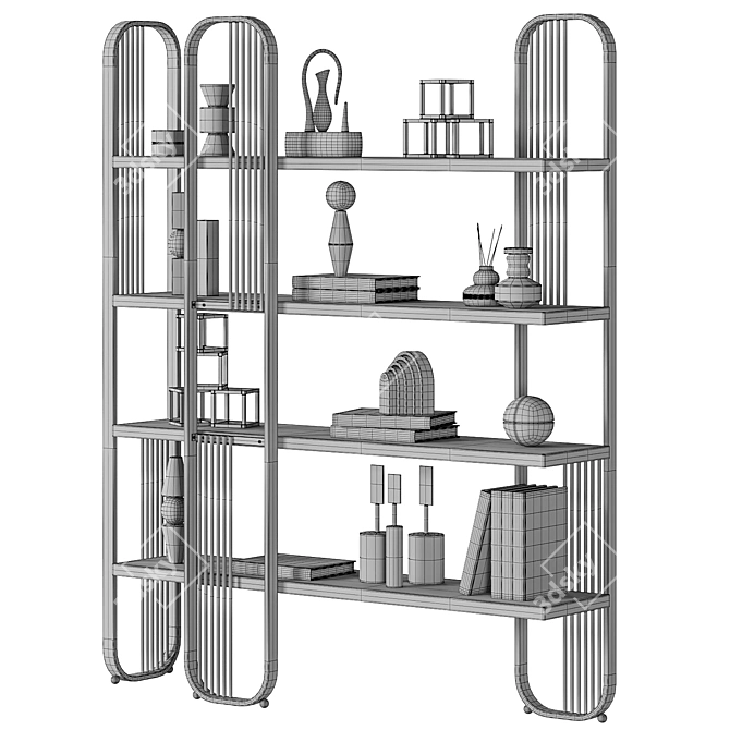 Contemporary Black 4-Tier Bookshelf 3D model image 6