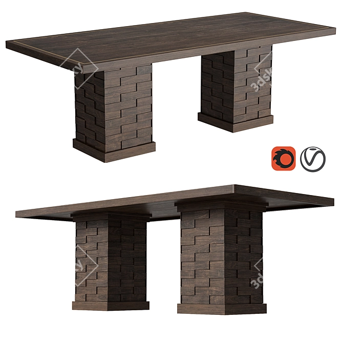 Oak Textures Dining Table 3D model image 1