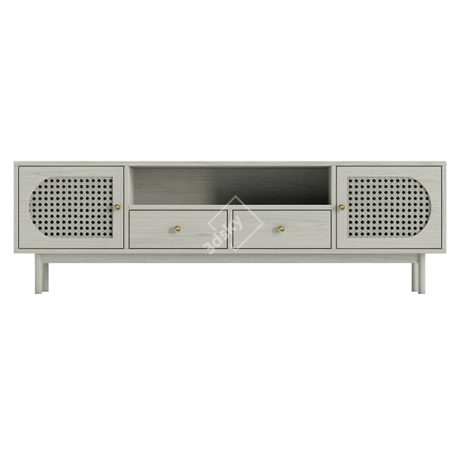 Japandi Rattan TV Stand Drawers 3D model image 2