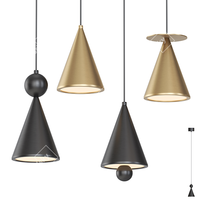 Brass Cone LED Pendant Light 3D model image 1