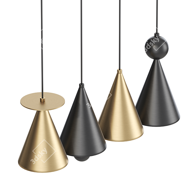 Brass Cone LED Pendant Light 3D model image 2